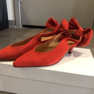 GANNI Bow Suede Kitten Heel